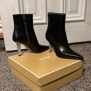NIB Michael Kors Black Boots with Glittering Silver Heel